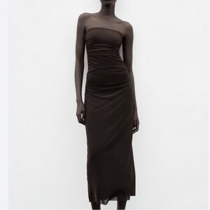 Zara Strapless Draped Mesh Dress NWT M